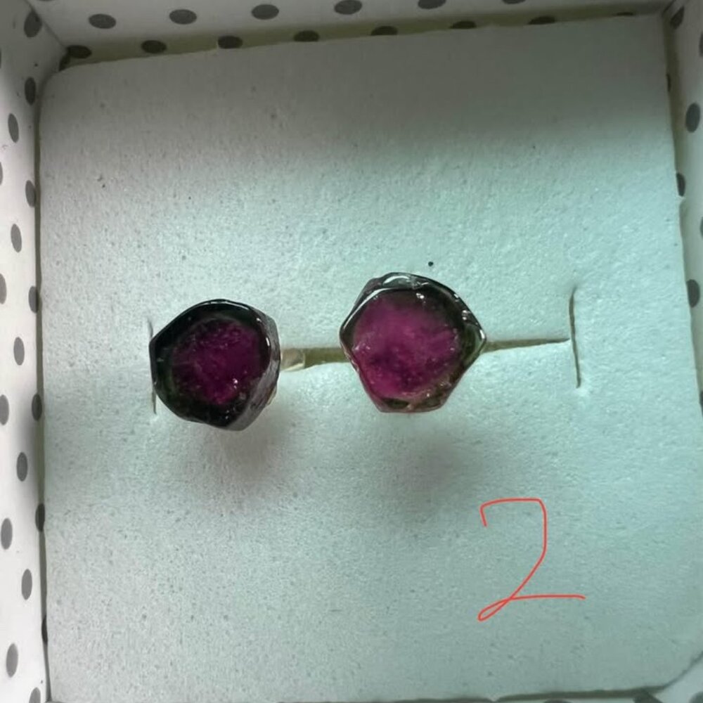 Watermelon tourmaline silver earrings